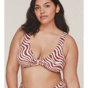 New Andie Swim Portofino Zebra Bias Stripe Truffle Bikini Twist Top Small 1664